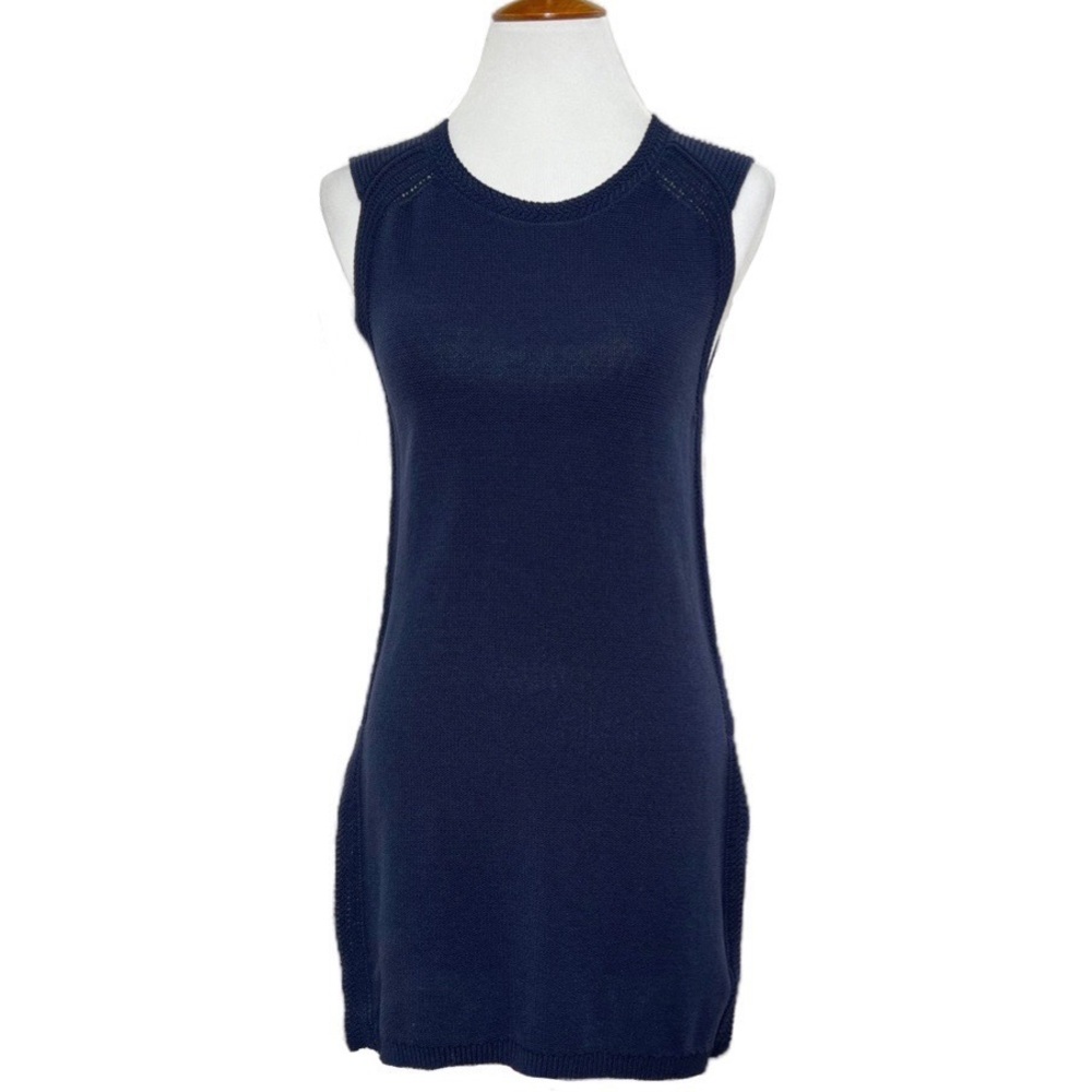 SOLD-Athleta Navy Blue Sleeveless Crochet Knit Long Tunic Top - Picture 2 of 12